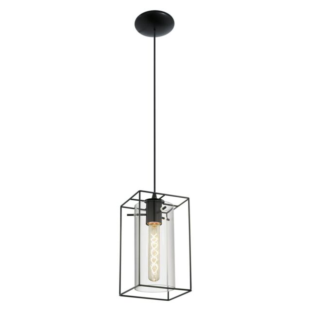 Loops Hanging Ceiling Pendant Light Black Frame & Smoked Glass 1 x 60W E27 Lamp - image 1
