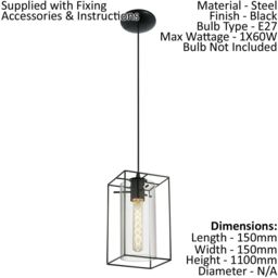Loops Hanging Ceiling Pendant Light Black Frame & Smoked Glass 1 x 60W E27 Lamp - thumbnail 2