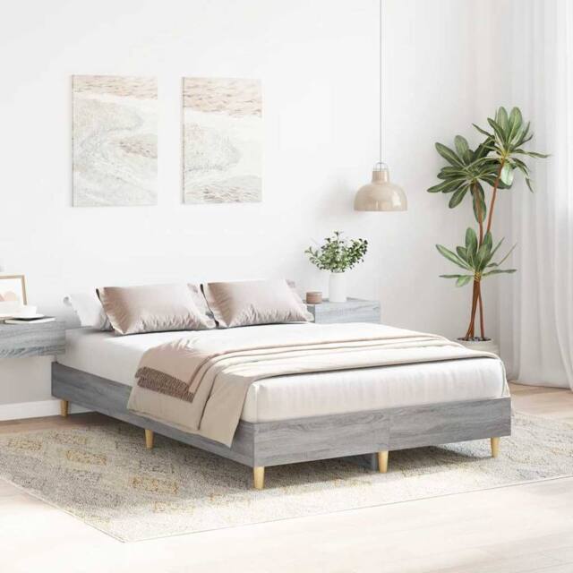 Berkfield Home Durable Bed Frame No Mattress Grey Sonoma 135x190 cm Double Engin - image 1