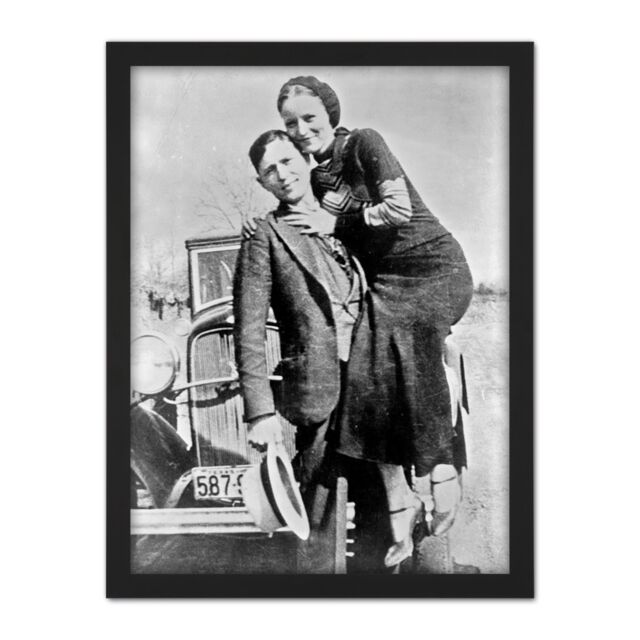"Artery8 Wall Art Print Clyde Barrow Gang Bonnie Parker Criminal Photo Large Framed Wall Décor Art in White - Size: W18"" x H24""" - image 1