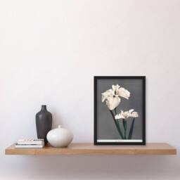 Artery8 Ogawa Kazumasa Framed Wall Art Print White Water Iris Flowers in Grey - Size: A4 - thumbnail 2