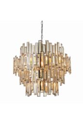 Netlighting Viviana Pendant Chrome Effect Plate & Champagne Crystal (K9) Drops 15 Light Dimmable IP20 E14 in Clear - thumbnail 1
