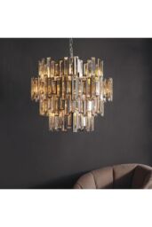 Netlighting Viviana Pendant Chrome Effect Plate & Champagne Crystal (K9) Drops 15 Light Dimmable IP20 E14 in Clear - thumbnail 2