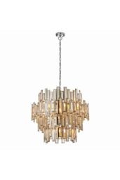Netlighting Viviana Pendant Chrome Effect Plate & Champagne Crystal (K9) Drops 15 Light Dimmable IP20 E14 in Clear - thumbnail 3