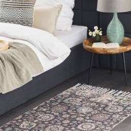 Wyld and Coco Oriental Distressed Tassel Rug Multicolour Polyester Cotton - Size: 80 cm x 150 cm - thumbnail 1