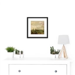Artery8 Willaerts Ships Along The Shore Painting 8X8 Inch Square Wooden Framed Wall Art Print Picture with Mount in Black - thumbnail 2