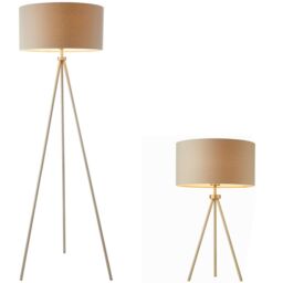 Loops Standing Floor & Table Lamp Set Matt Nickel & Grey Shade Sleek Tripod Leg Light in Metallics - thumbnail 1