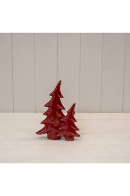 KDMD Small Red Ceramic Bendy Double Christmas Trees - image 1