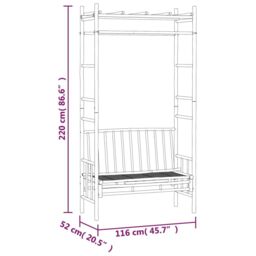 Berkfield Home Garden Bench with Pergola 116 cm Bamboo in Brown - thumbnail 6