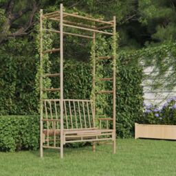 Berkfield Home Garden Bench with Pergola 116 cm Bamboo in Brown - thumbnail 1