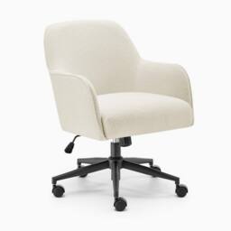 FurnitureboxUK Vivienne Cream Boucle Swivel Office Chair - thumbnail 3