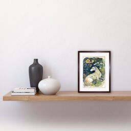 "Artery8 Wall Art Print White Greyhound Dog with Floral Pattern Fur Coat lying in Flower Field Modern Artwork Framed 9X7 Inch - Size: W7"" x H9""" - thumbnail 2