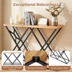 Gymax Farmhouse 140CM Console Table Industrial Entryway Table Behind Couch in Brown - thumbnail 9
