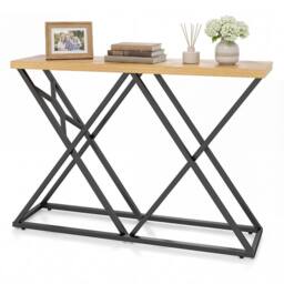 Gymax Farmhouse 140CM Console Table Industrial Entryway Table Behind Couch in Brown - thumbnail 1