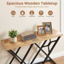 Gymax Farmhouse 140CM Console Table Industrial Entryway Table Behind Couch in Brown - thumbnail 6