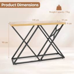 Gymax Farmhouse 140CM Console Table Industrial Entryway Table Behind Couch in Brown - thumbnail 2