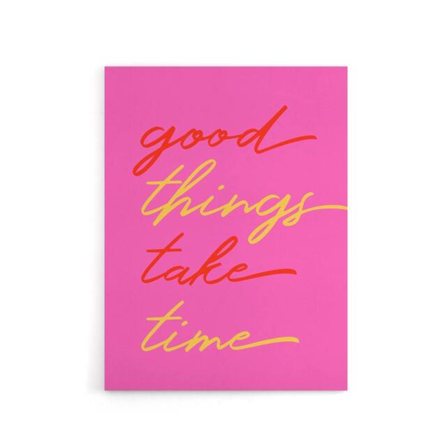 "Artery8 Good Things Take Time Fun Pink Red Yellow Canvas Wall Art Print - Size: W12"" x H16""" - image 1