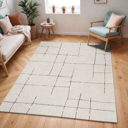 Livabliss Freud-Modern Ivory Black Brown High Pile Living Dining Bedroom Rug - Size: 200 cm x 275 cm - thumbnail 1