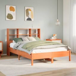 Berkfield Home Bookcase Bed without Mattress Wax Brown 140x190 cm Solid Wood Pine - thumbnail 1