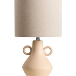 Wyld and Coco Beige Ceramic Table Lamp Two Handles and Textured Cotton Drum Shade - thumbnail 2