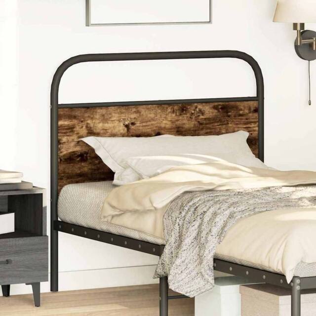 Berkfield Home Headboard Smoked Oak 90 cm Steel & Engineered Wood in Brown - image 1