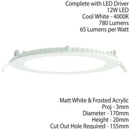 Loops Ultra Slim Round Flush Ceiling Light 12W Cool White LED 4000k Corridor Lamp - thumbnail 2