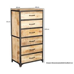 Indian Hub Cosmo Industrial Tall Chest - Solid Mango Wood - L40 x W60 x H120 cm in Brown - thumbnail 4