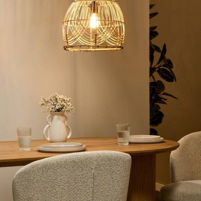 Wyld and Coco Boho Rattan Pendant Lamp Natural Shade with Iron Frame Handmade - image 1