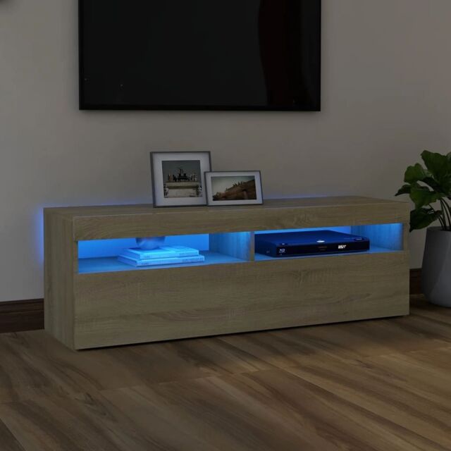 Berkfield Home TV Cabinet with LED Lights Sonoma Oak 120x35x40 cm in Brown - Size: 120 x 35 x 40 cm - image 1