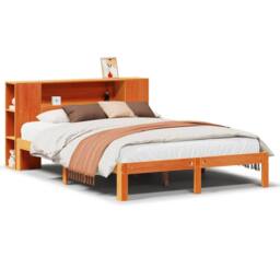 Berkfield Home Bookcase Bed without Mattress Wax Brown 140x200cm Solid Wood Pine - Size: 140x200 cm - thumbnail 1