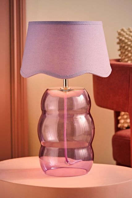ValueLights Lolly Lilac Glass Bubble Table Lamp with Lilac Scallop Shade & Bulb - image 1