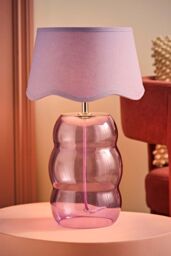 ValueLights Lolly Lilac Glass Bubble Table Lamp with Lilac Scallop Shade & Bulb