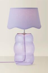 ValueLights Lolly Lilac Glass Bubble Table Lamp with Lilac Scallop Shade & Bulb - thumbnail 3