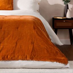 Yard Jaye Fringed Cotton Velvet Bedspread in Burnt Orange - thumbnail 1