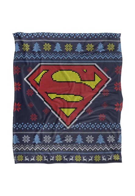 Superman Blanket, 152x127 cm Ugly Christmas Sweater Logo Silky Touch Super Soft Throw Blanket in White - image 1
