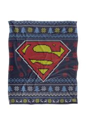 Superman Blanket, 152x127 cm Ugly Christmas Sweater Logo Silky Touch Super Soft Throw Blanket in White - thumbnail 1