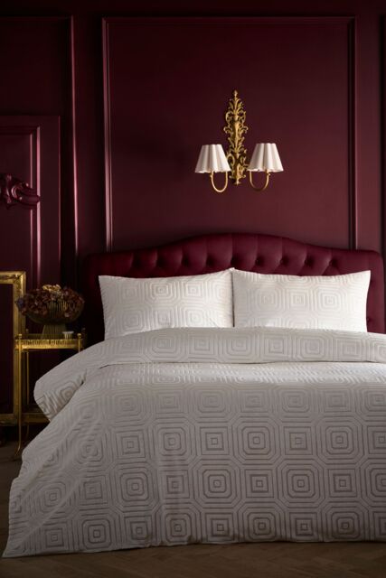 Laurence Llewelyn-Bowen 'Emile' Geometric Jacquard Duvet Cover Set in Cream - Size: Double - image 1