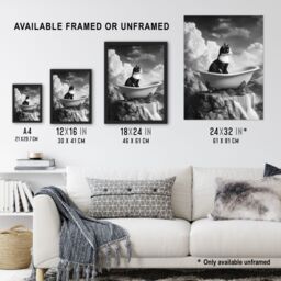 "Artery8 Cat Lover Kitten Bathtub Waterfall Cliff Surreal Wall Art Print in Grey - Size: W18"" x H24""" - thumbnail 3
