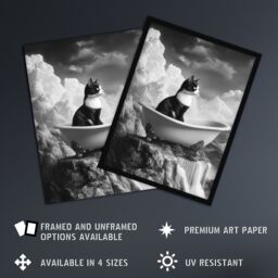 "Artery8 Cat Lover Kitten Bathtub Waterfall Cliff Surreal Wall Art Print in Grey - Size: W18"" x H24""" - thumbnail 2