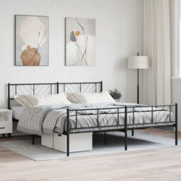 Berkfield Home Metal Bed Frame with Headboard & Footboard Black 193x203 cm - thumbnail 1