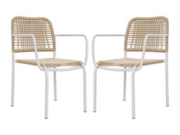 Vente-unique Set Of 2 Stackable Garden Armchairs In Metal & Woven Resin - Beige - thumbnail 2