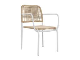 Vente-unique Set Of 2 Stackable Garden Armchairs In Metal & Woven Resin - Beige - thumbnail 5