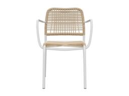 Vente-unique Set Of 2 Stackable Garden Armchairs In Metal & Woven Resin - Beige - thumbnail 6