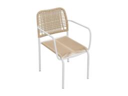 Vente-unique Set Of 2 Stackable Garden Armchairs In Metal & Woven Resin - Beige - thumbnail 7