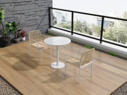 Vente-unique Set Of 2 Stackable Garden Armchairs In Metal & Woven Resin - Beige - thumbnail 3