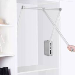 Kelvenix Lift/Pull Down Adjustable Width Wardrobe Clothes Hanging Rail in Silver