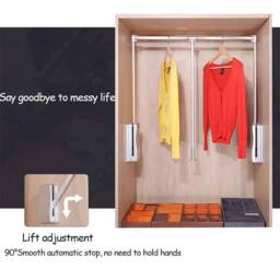 Kelvenix Lift/Pull Down Adjustable Width Wardrobe Clothes Hanging Rail in Silver - thumbnail 5