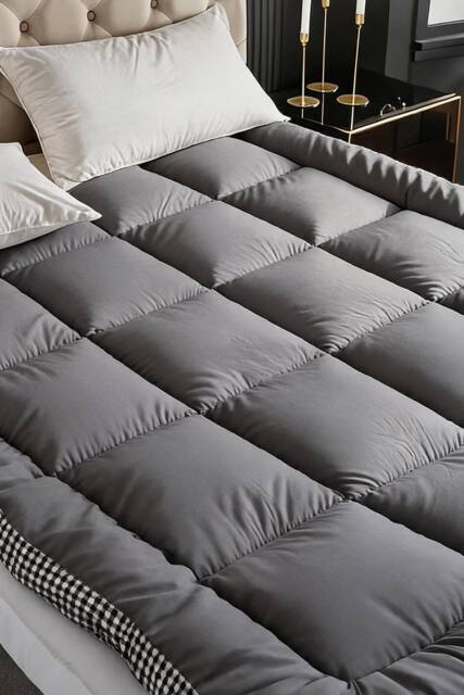 Living and Home 10cm Comfortable Quilted Mattress Topper in Grey - Size: Super King - image 1