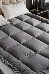 Living and Home 10cm Comfortable Quilted Mattress Topper in Grey - Size: Super King