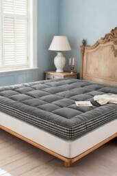 Living and Home 10cm Comfortable Quilted Mattress Topper in Grey - Size: Super King - thumbnail 3
